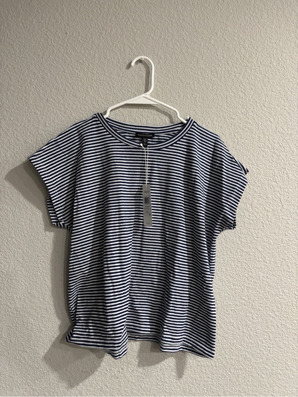 Eileen Fisher Striped Organic Cotton Slub Crew Neck Tee